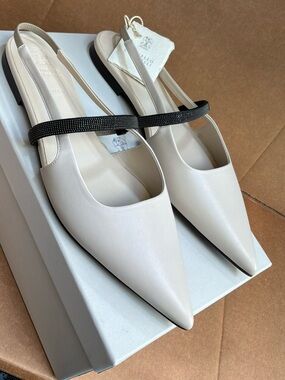 Brunello Cucinelli Creamy White Slingback Flats 39.5